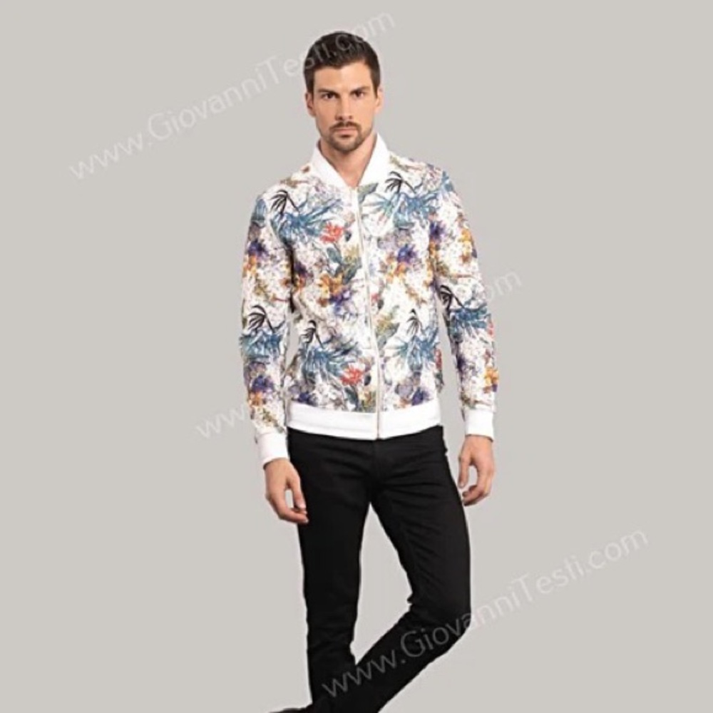 Giovanni Testi | Giovanni Testi Slim Fit Zip Up Bomber Jacket